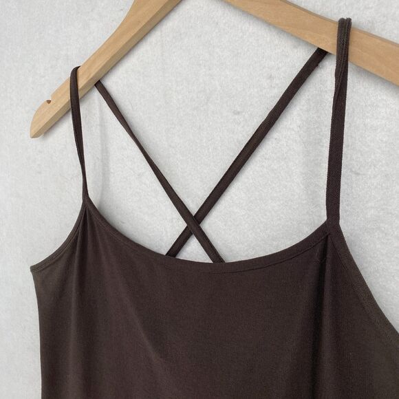 EILEEN FISHER Tank Top L Washable Stretch Crepe Cami Cross Back Shell Brown USA - Picture 2 of 11